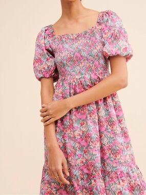 Free The Roses Smocked Tiered Puff Sleeve Dress